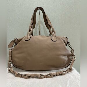 EUC Loewe Bolso Sangria Taupe leather 2 way travel bag with leather chain handle